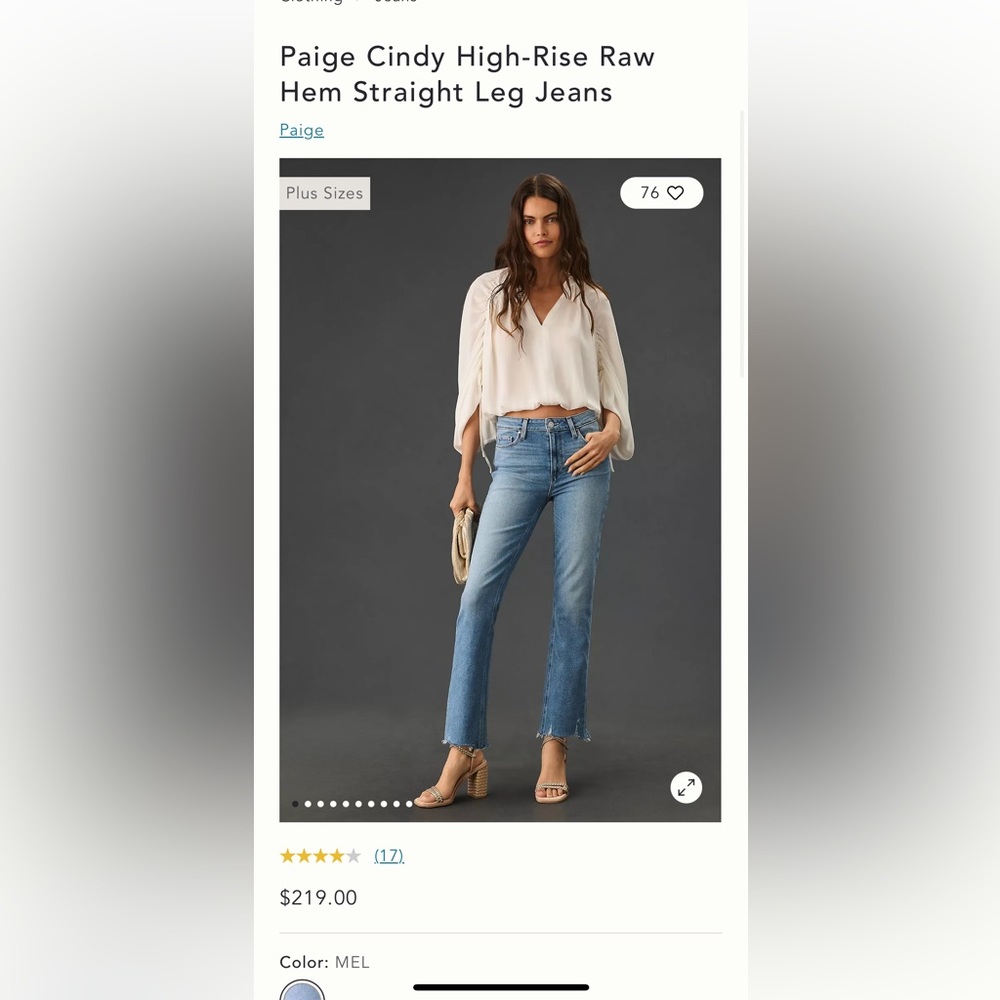 Paige Cindy High-Rise Raw Hem Straight Leg Jeans
Size 25